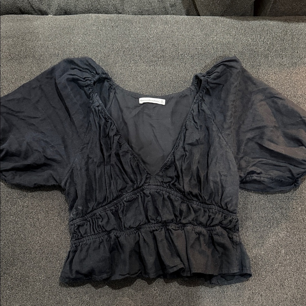 Abercrombie & Fitch Dark Blouse with Ruffle Accents